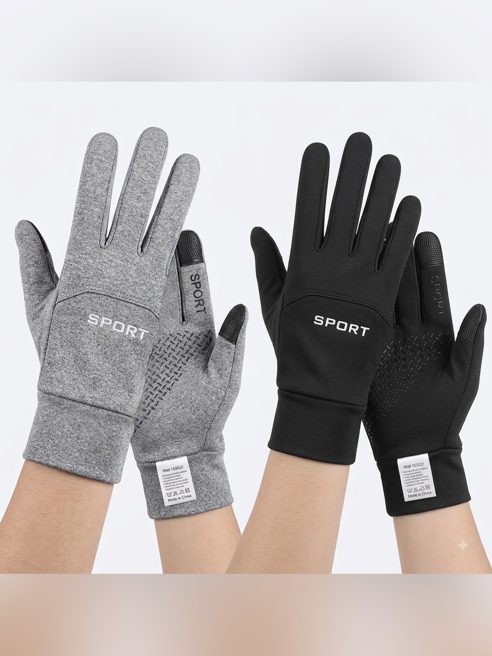 Set of 2 pairs Unisex Athletic Touchscreen Running Gloves (Black & Heather Gray)